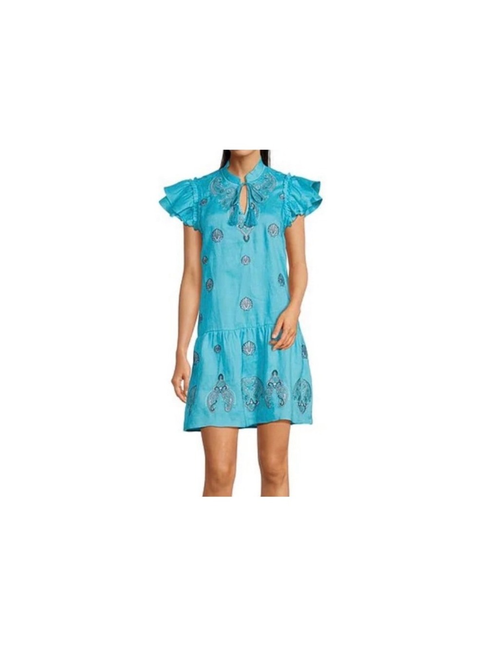 Tyler Boe Embroidered Blue Linen Dress Size 6